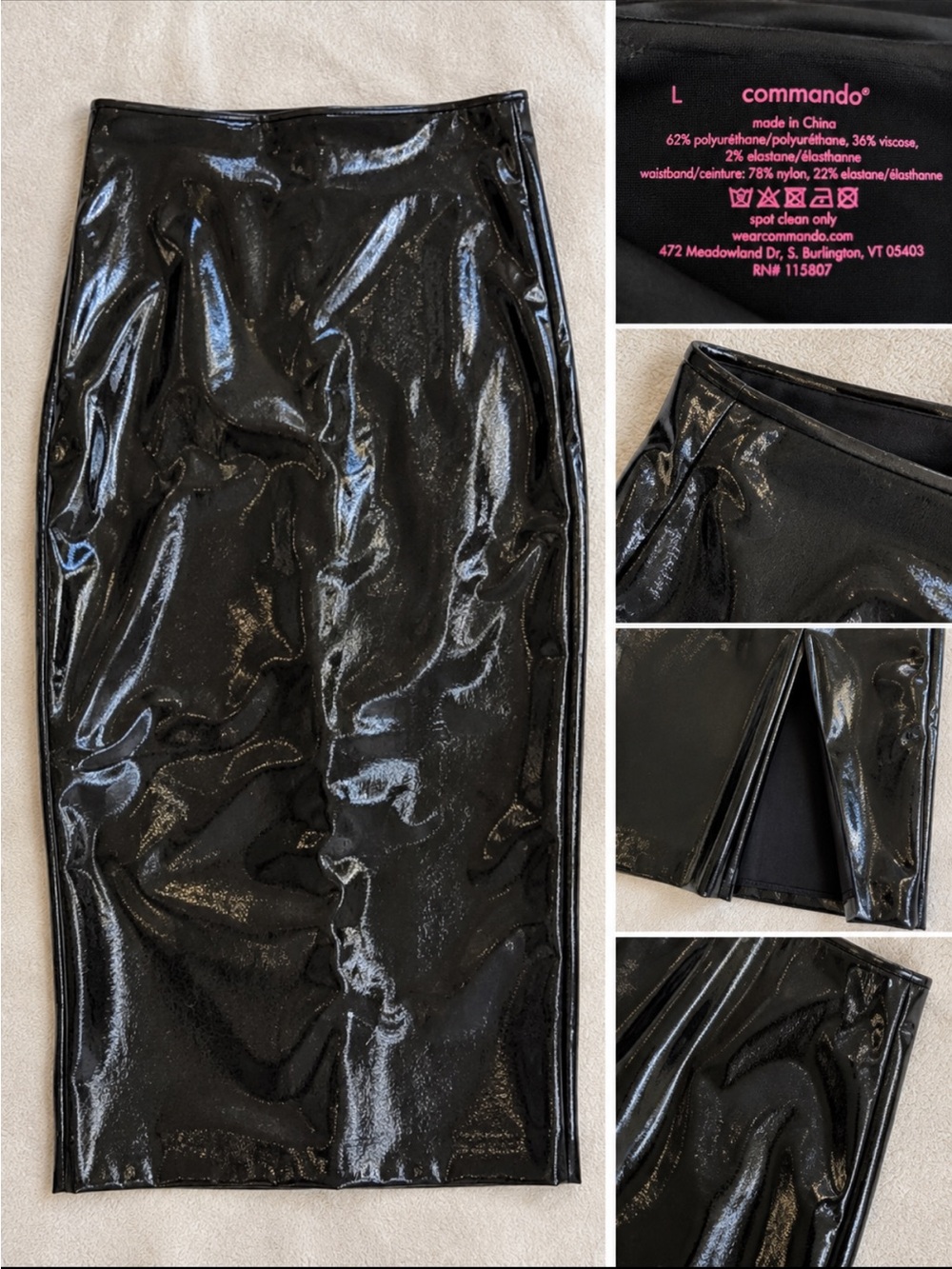 Commando Black Patent Pencil Skirt size Large